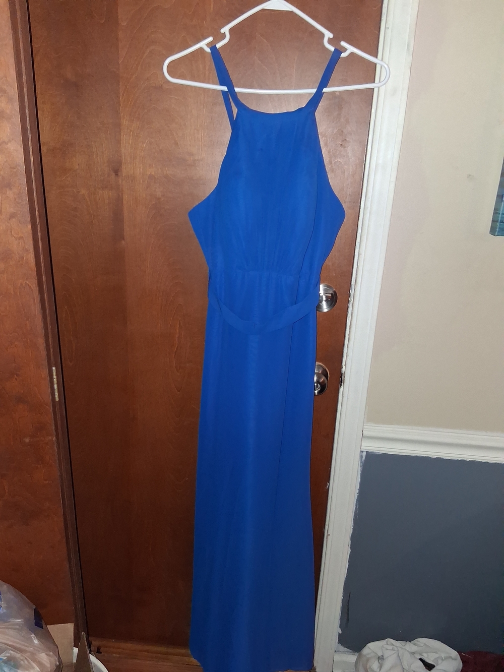 Christina Wu Royal Blue Halter Maxi Dress